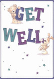 Bringing cheer to days of recovery in Battersea, this playful get well card radiates warmth and encouragement. Two endearing characters-a soft teddy bear and a happy puppy-seem to leap off the page, joyfully cradling the oversized, colourful 'Get Well' message. The lettering, awash in shades of lively indigo and teal, pops brightly against a serene cream background, conjuring visions of bright flower bouquets in Battersea shops along Northcote Road. Stars in varied blues and purples flicker through the design like tiny wishes for health and happiness. The card's illustrated fur textures are almost tangible, inviting thoughts of cozy embraces and gentle comfort, reminiscent of the care put into every handcrafted bouquet across the Battersea community. This card is more than an illustration; it carries with it an emotional warmth and optimism, ideal for sending comfort and genuine kindness to loved ones convalescing in SW11.